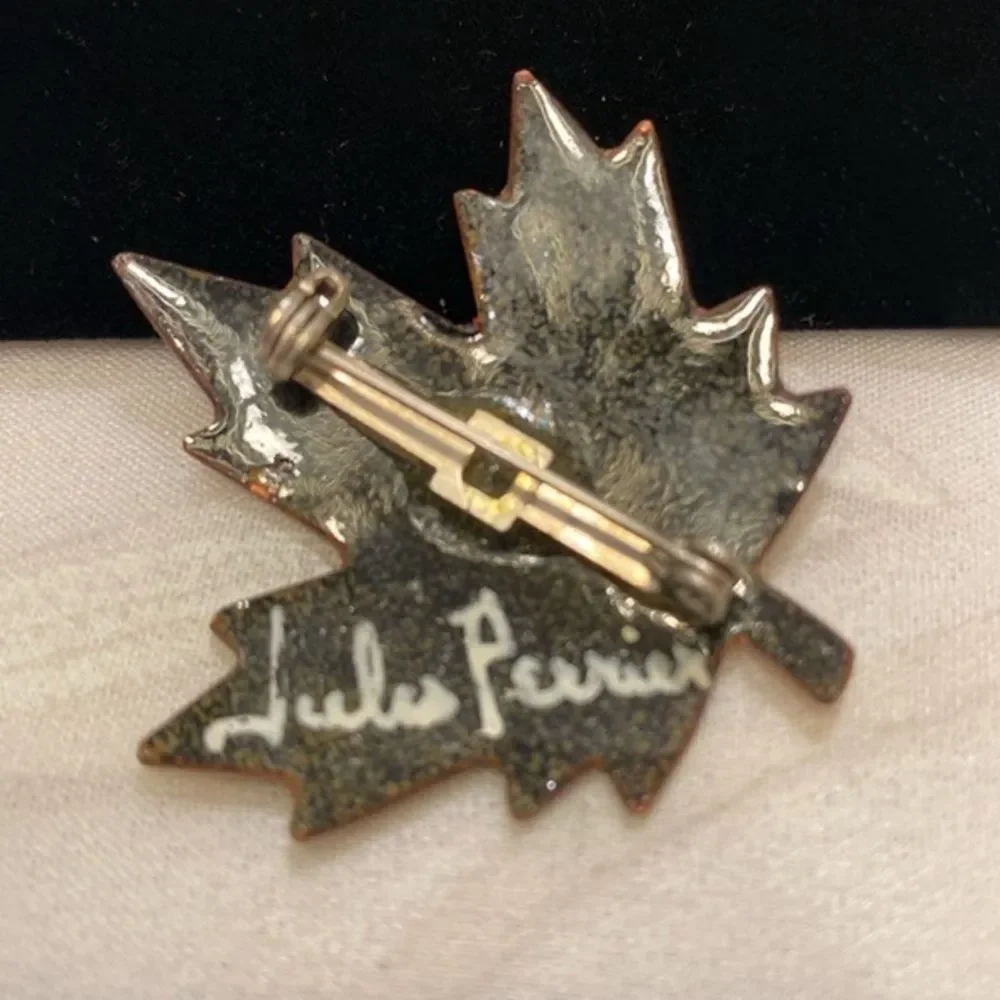 Vintage Jules Perrier Enamel Leaf Brooch